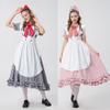 Anime-Inspired Halloween Farm Costume Dress Red White Gingham Lace Cosplay Maid Outfit Women