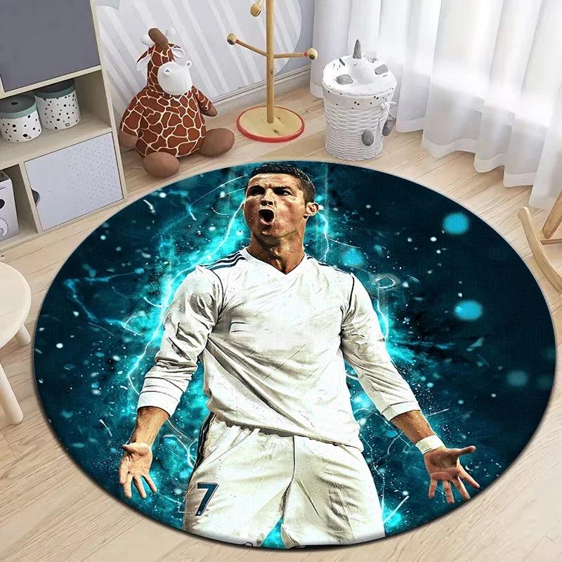 Football Star Design Round Carpet - Non-Slip Flannel Rug for Living Room, Camping, Picnic, Yoga, Bedroom, and Area