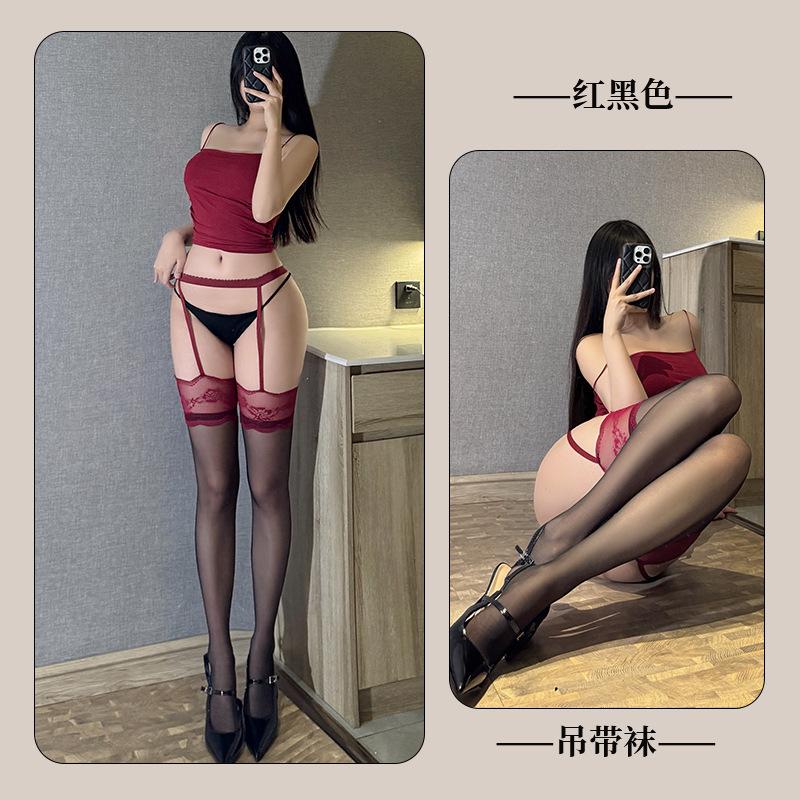Lace black silk suspender stockings royal sister red high stockings lace sexy pure desire style integrated