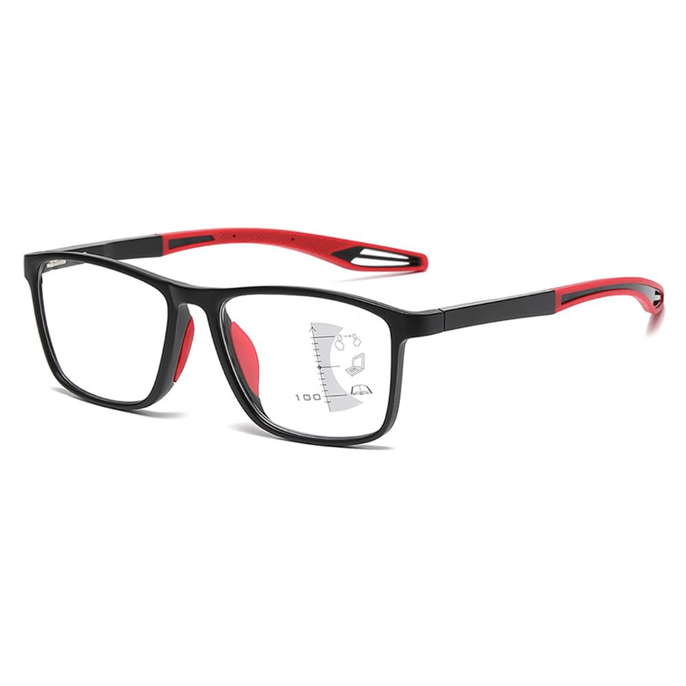 

Очки для чтения Progressive Blue Light Spring Silicone Nose Matte Red B1298 [FEISEDY], мультифокальные, мужские, стильные, с вырезом, с шарниром, квадратные, нескользящие