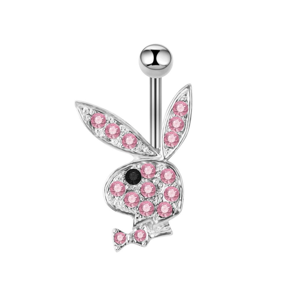 Rhinestone Cartoon Rabbit Stainless Steel Navel Ring with Zirconia