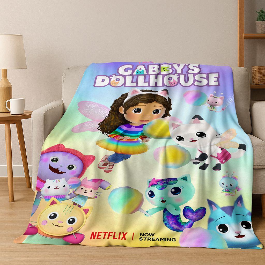 2026 New Cartoon Gabbys Dollhouse Girl Gift Flannel Blanket,Warm and Cozy Soft Throw Blanket for Home Bedroom Bed Sofa Cover Kid