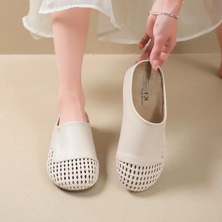 

Баотоу плетеные на толстой подошве полушлепанцы женские 2025 лето новые модные с круглым носком темпераментные для улицы пара крутых шлепанцев 40 бежевый