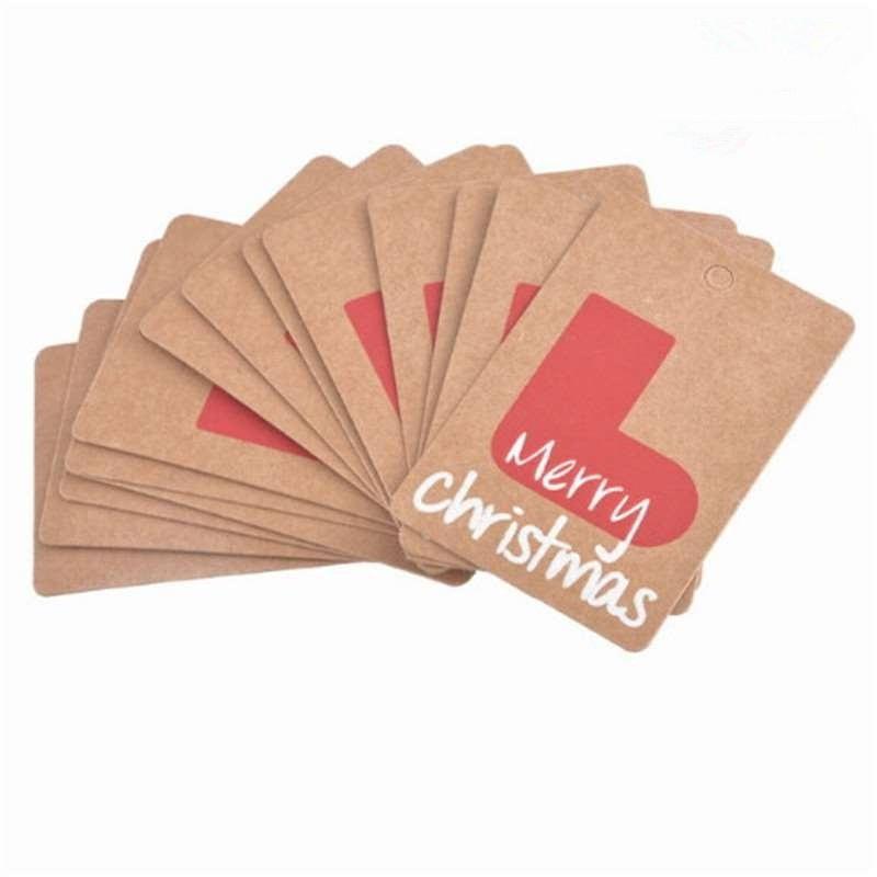 50pcs/set Baking Packaging Christmas Kraft Paper Santa Claus Tag Card for DIY Christmas Party Decor