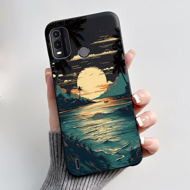 Dreamy Black Case For Nokia G11 Plus Elegant Butterfly Wildflower Pattern Shell With Jelly Color Shockproof Bumper Soft Cover
