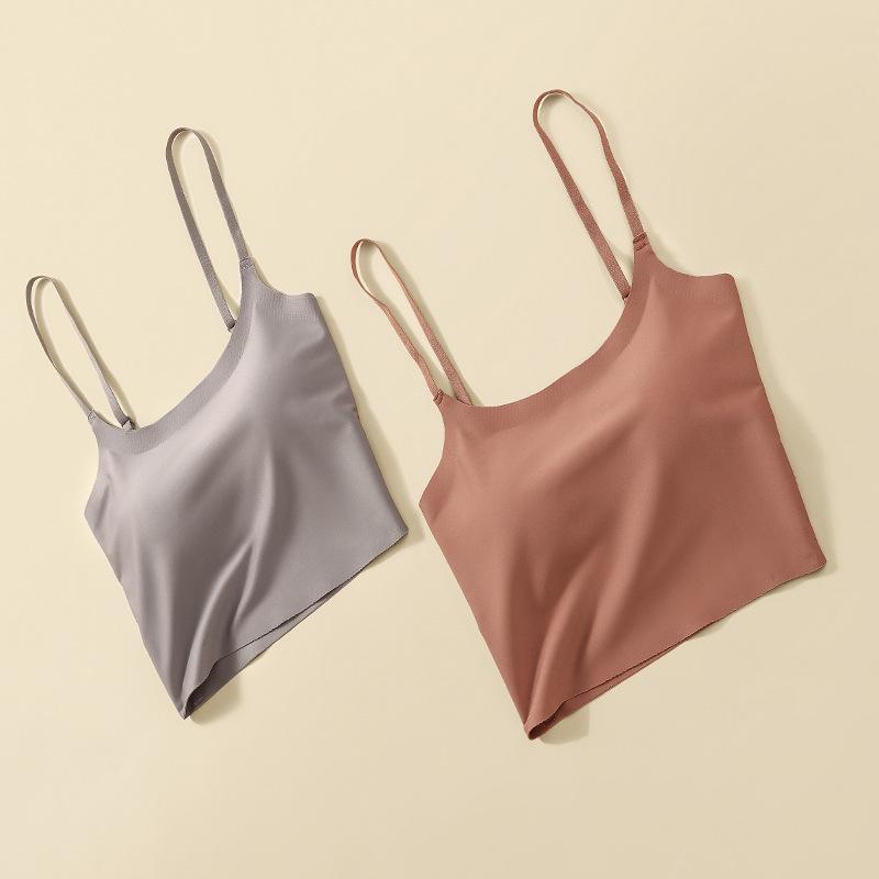 Seamless Ice Silk Spaghetti Strap Tank Top - Women's Slimming One-Piece with Beautiful Back Design