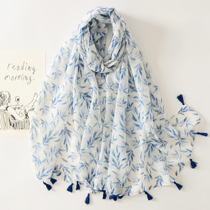 16 Colors Women Fashion Branch Floral Tassel Viscose Shawl Scarf Lady Print Soft Wrap Neck Snood Bufanda Muslim Hijab 180*90Cm