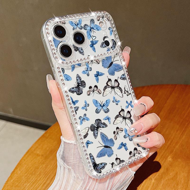 Butterfly Printing Bling Diamond Case For iPhone 17 Air 16e 16 14 15 13 17 Pro Max 15 16 Plus 17 Soft TPU Silicone Phone Cover