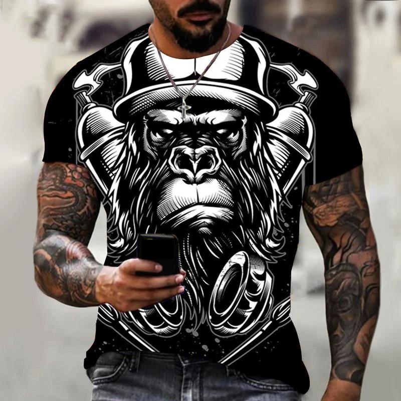Camiseta Masculina Tamanho Plus XXS-6XL Camiseta Estampada com Gráfico de Macaco Engraçado 3D Para Mulheres Moda Tops de Manga Curta Camisetas Roupas Masculinas
