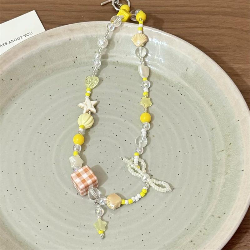 2026 Trendy Handmade Beaded Colorful acrylic Bowknot Star Pendant Necklace For Women Summer Y2k Sweet Aesthetic Neck Jewelry