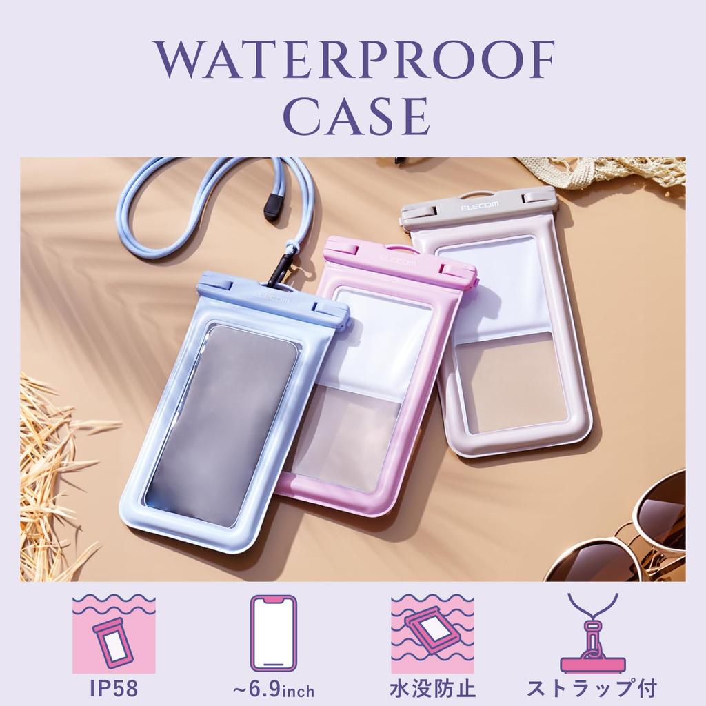 ELECOM Waterproof Smartphone Case for and Smaller Lavender Facial Locking and Compatible with and Neck Cannot Be Used Underwater 6.9-inch Smartphones,