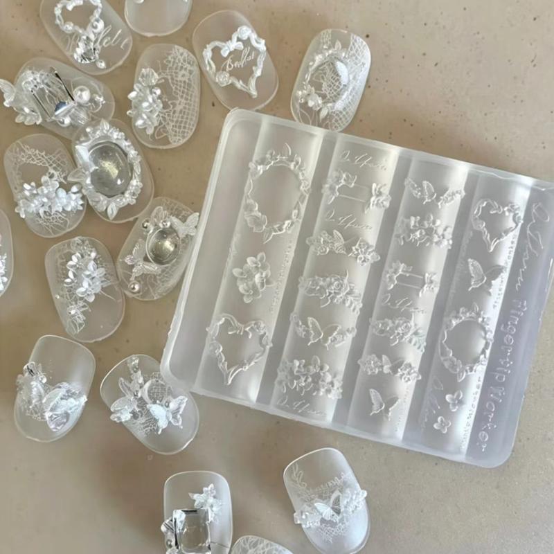 Silicone Flower Bowknot Ribbon Nail Art Mold 3D Carving Mold Manicure Tools Diy Nail Decorations Template For Nail Charms