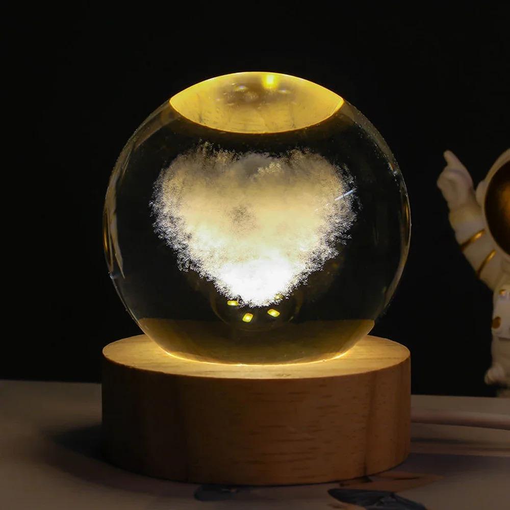 Hot 6cm 3D Crystal Ball Stitch Pikachu Wooden Base with 6cm Crystal Ball Planet Night Light Laser Carving Children's Gifts