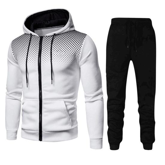 2Pcs/Set Men Sports Suit Drawstring Hooded Long Sleeve Tops Elastic Waist Trousers