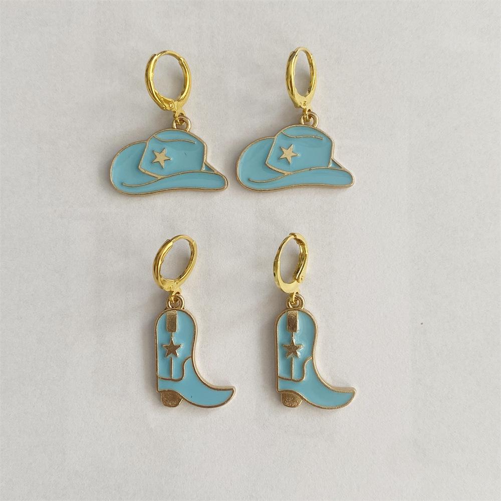 Pinkdudu Vintage Cowboy Hat Zinc Alloy Drop Earring Cute Glass Dripping Boots Hoop Earring Simple Trendy Earring PD2228