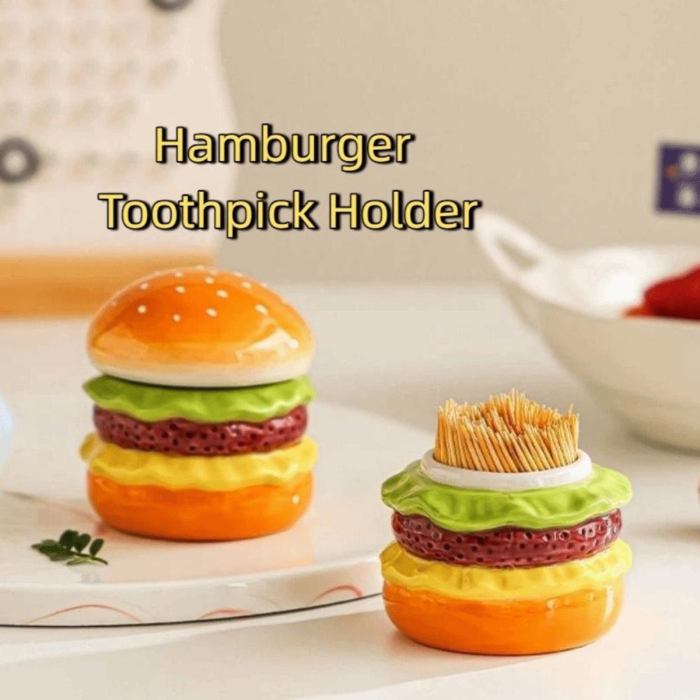 Ceramic Hamburger Toothpick Holder Dust-proof Dental Floss Box Funny Toothpick Jar Office