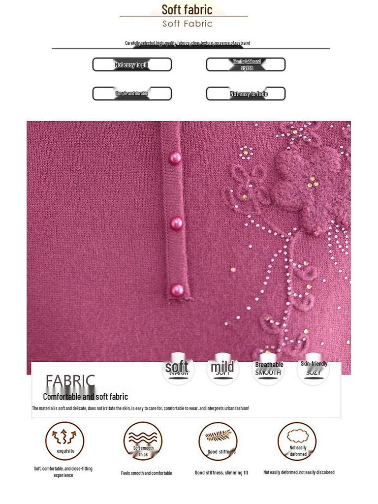 Fèng Xiào Damen Bestickter Warmer Strickpullover mit Stehkragen