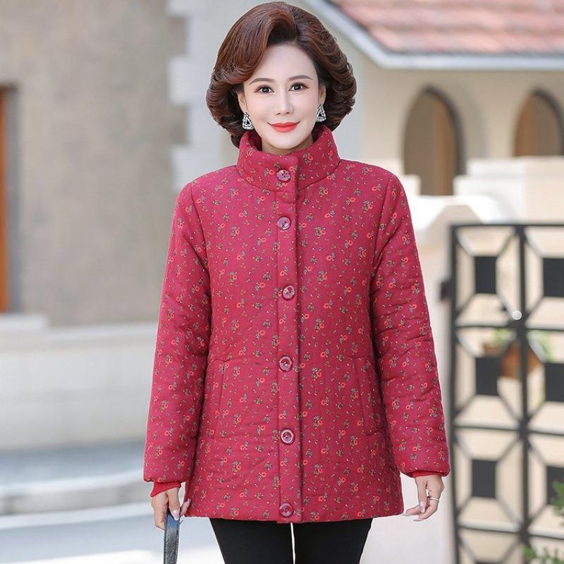New winter clothing velvet thickened cotton-padded jacket medium women's winter floral cotton-padded clothing warm cotton-padded jacket