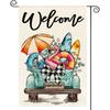 Double-Sided Summer Beach Truck Flamingo Garden Flag, a Welcoming Seasonal Outdoor Decoration for Farmhouse Yards