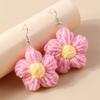 Fashion Colorful Flower Drop Earrings for Women Handmade Knitted Flower Dangle Hooks Earrings Girls Party Holiday Jewelry Gifts