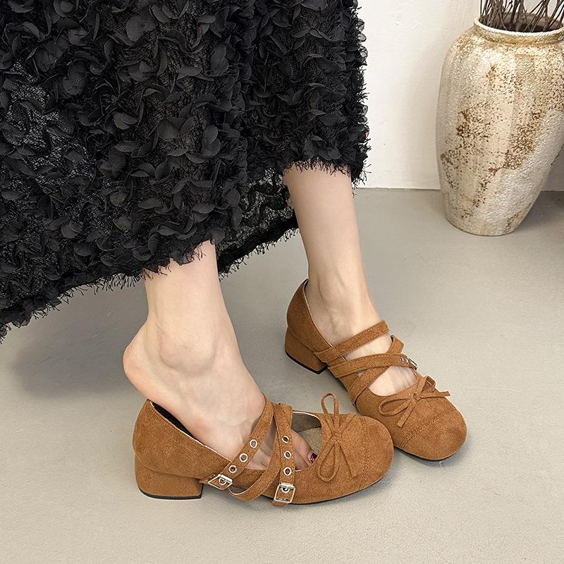 Fashion Mary Jane Shoes Women's Autumn Fashion Design Sense Versatile Bow Light Mouth French Casual High Heel Small Single Shoes