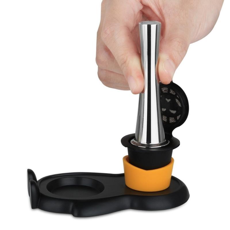 Coffee Tamper Stainless Steel Solid Capsuled Coffee Powder Hammer Machine for Coffee Tamper Caps with Brush Cleaner