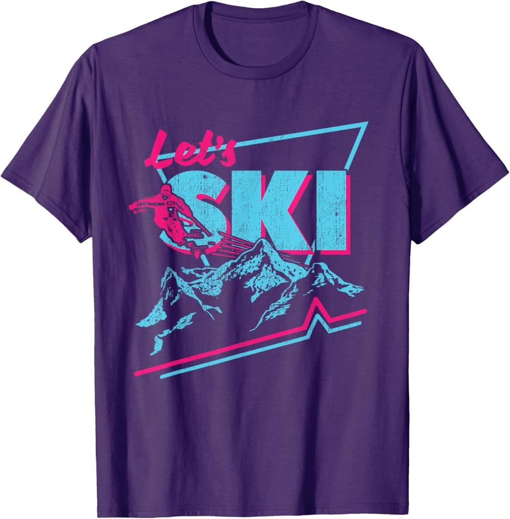 Retro 80er 90er Ski Grafik T-Shirt Vintage Neon Berg Schneesport T-Shirt