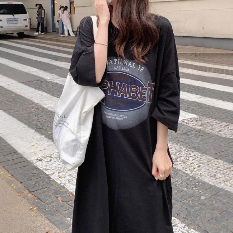 Women Casual Short Sleeve T Shirt Dress Summer Fashion Lazy Over The Knee Plus Size Long Dress
