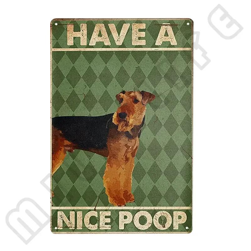 Airedale Terrier Metal Tin Sign Funny Pet Wall Decor for Kitchen Bathroom Bar Office Cafe  X Inch