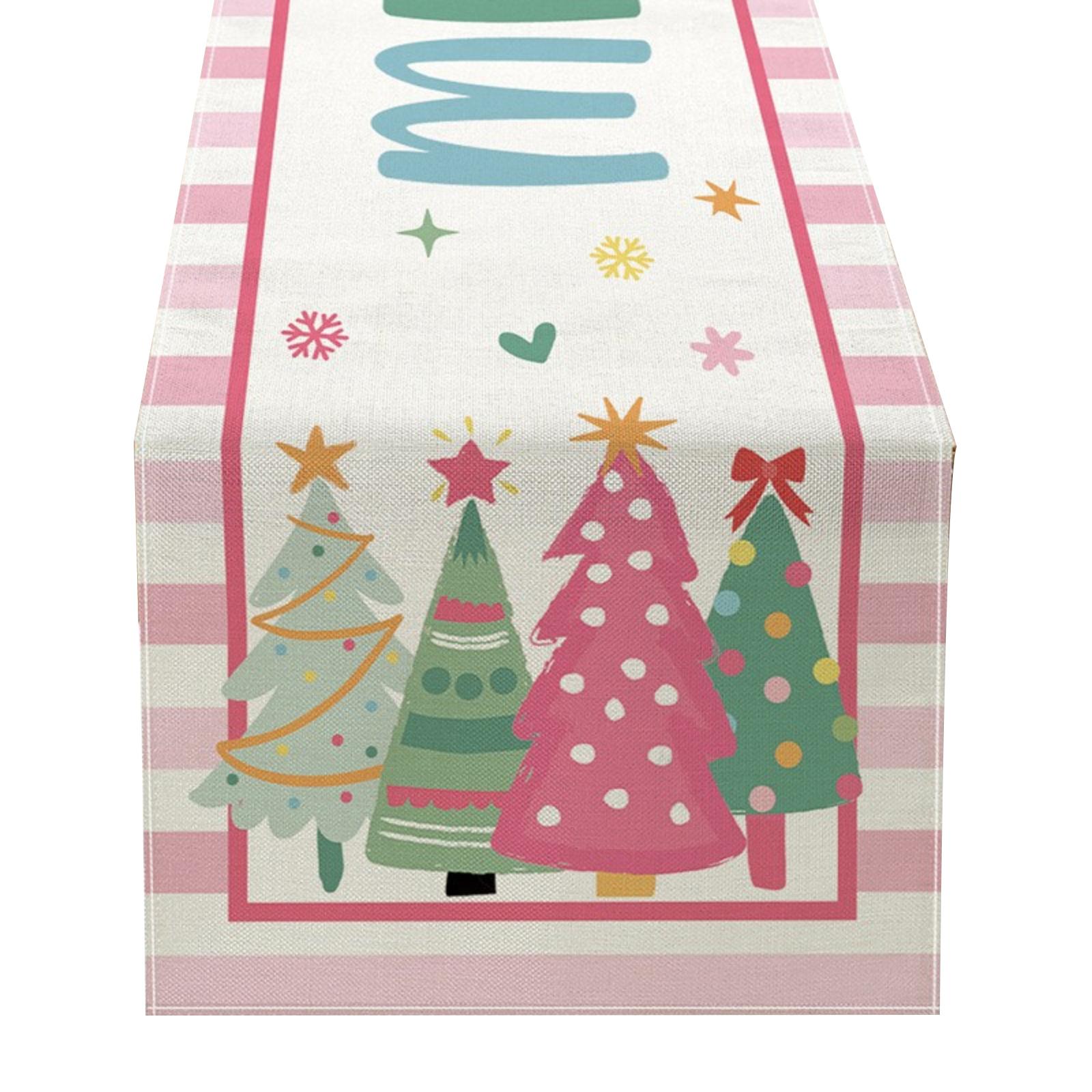 

33x183cm Plaid Christmas Trees Merry Xmas Table Runner, Seasonal Winter Holiday Kitchen Dining Table Decoration For Indoor Outdoor Home Party Decor One Size