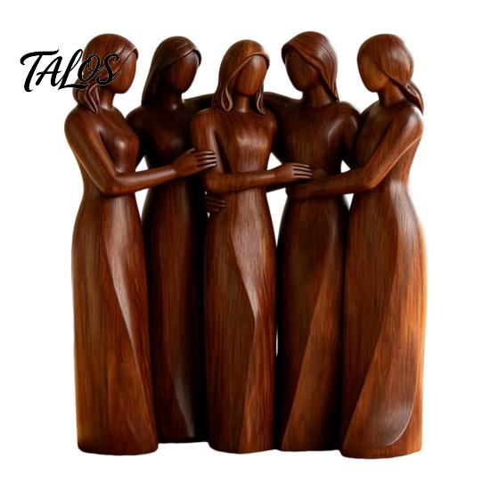 Home Decor Accents Sisterhood Wooden Figurine, Handcrafted Friendship Sculpture for Living Room Artistic Decorations Bedroom Tabletop Ornament,