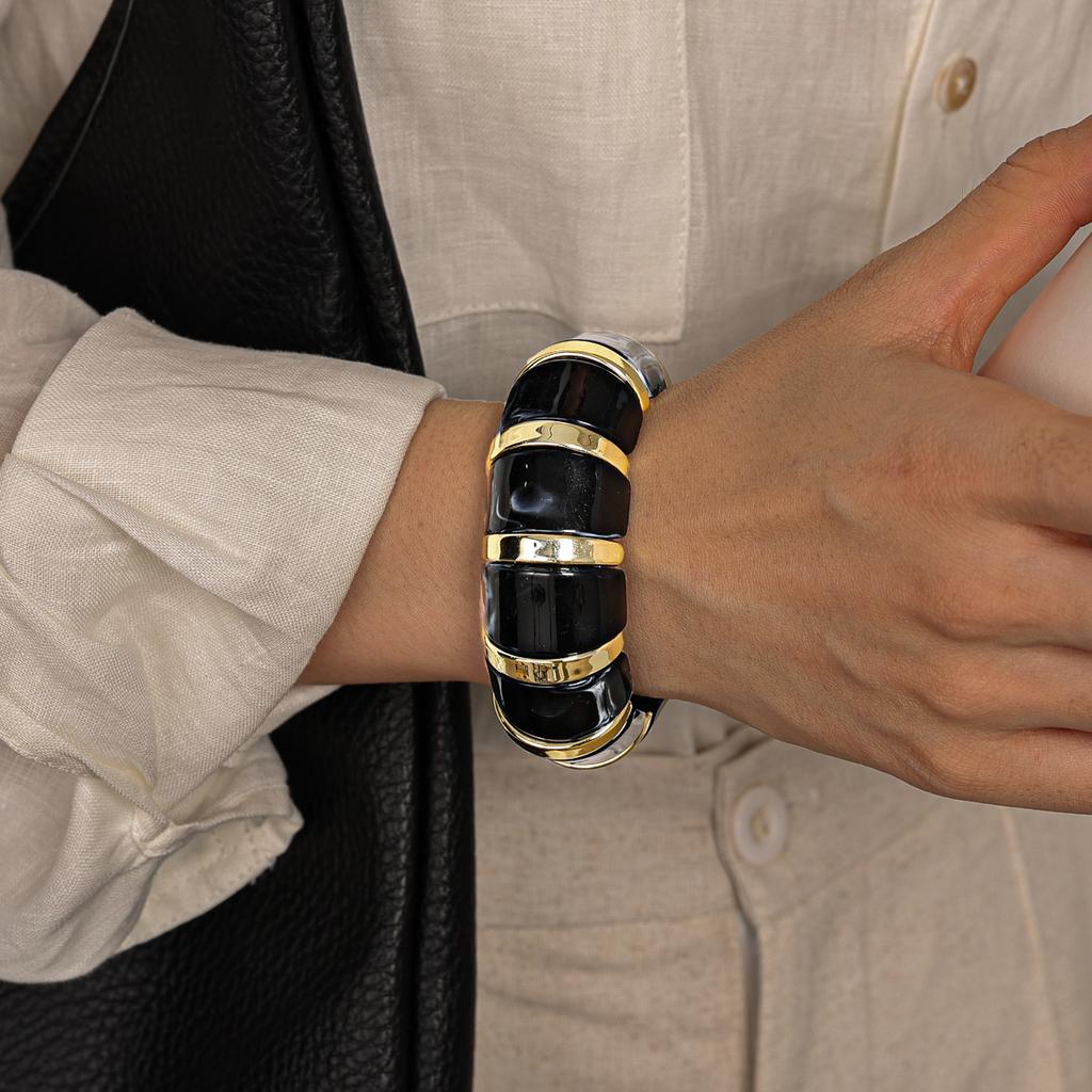 7 Styles Vintage Thick Resin Acrylic Bangles for Women Geometric Wide Chunky Elastic Bracelets Wood Bangle Metal Hand Jewelry