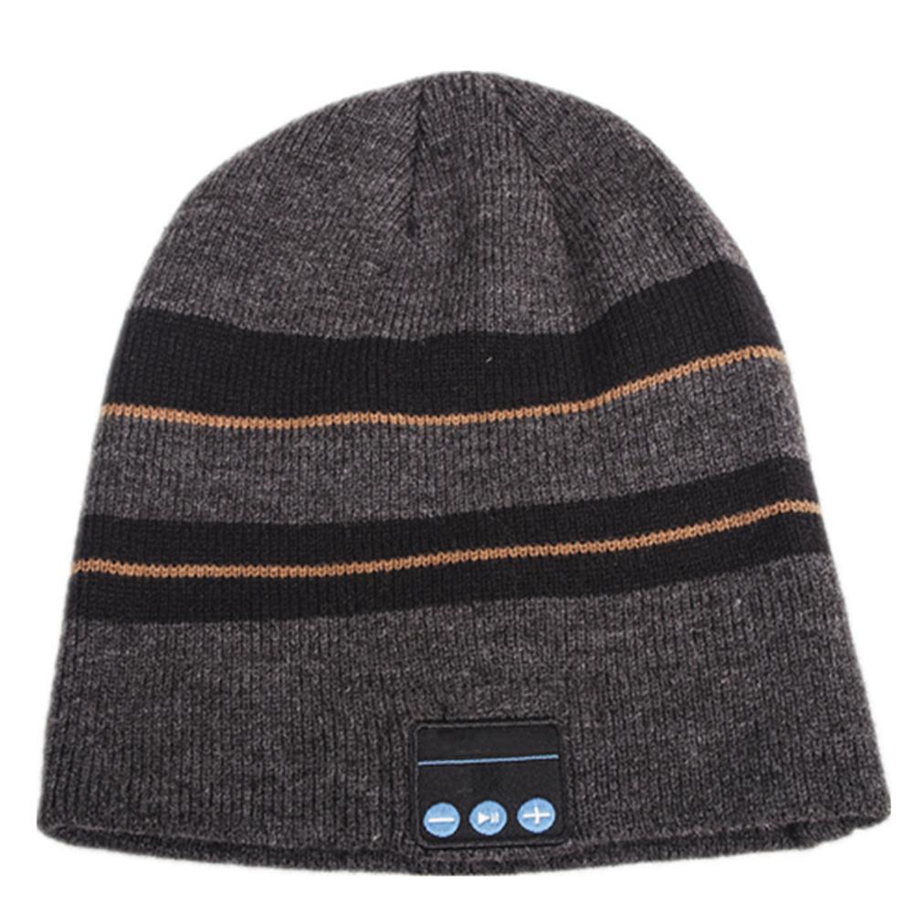 Adult Unisex Hat Wireless Bluetooth Headset for Phone and Music Warm Striped Knitwear Beanie