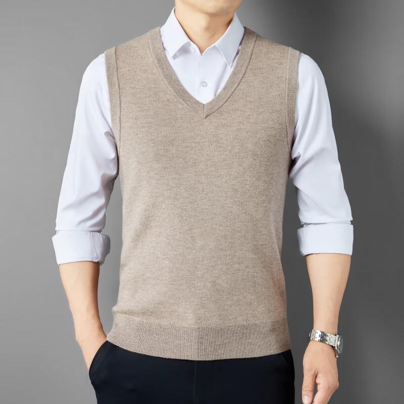 Fengxun Men's 100% Pure Wool V-Neck Knitted Vest FXT6450