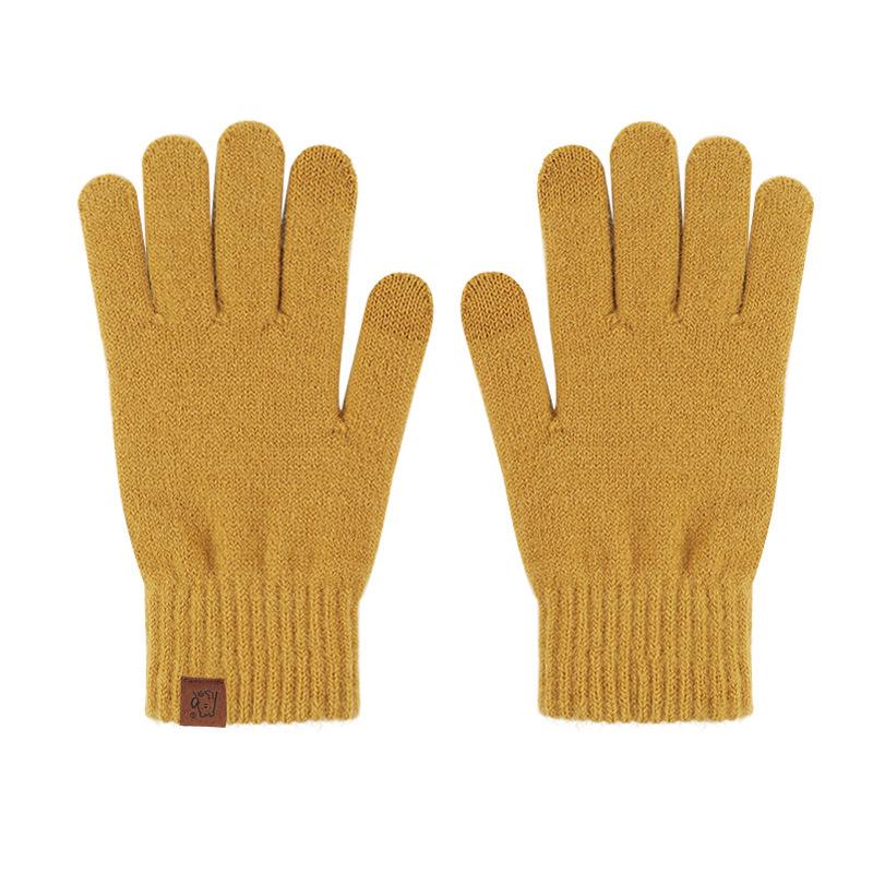 Winter Knitted Gloves for Warmth and Cold Outdoor Touch Screen Solid Color Plus Velvet Windproof Student Writing Wool Gloves for Riding Bike