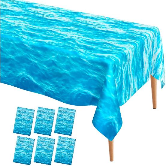 Ocean Waves Tablecloth, 2 Pieces Plastic Ocean Table Cloth Disposable Water Print Table Cover Blue Sea Rectangle Tablecloths for Beach Pool Birthday