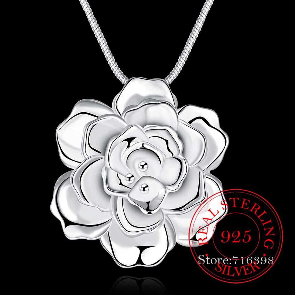 925 Sterling Silver Lotus Necklaces & Pendants for Women Elegant Flower Short Choker Necklace Sterling Silver Fine Jewelry Bijou