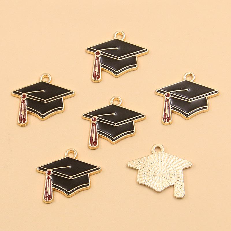 Graduation Season DIY Alloy Enamel Charms: Cap, Flowers, and Book Pendants