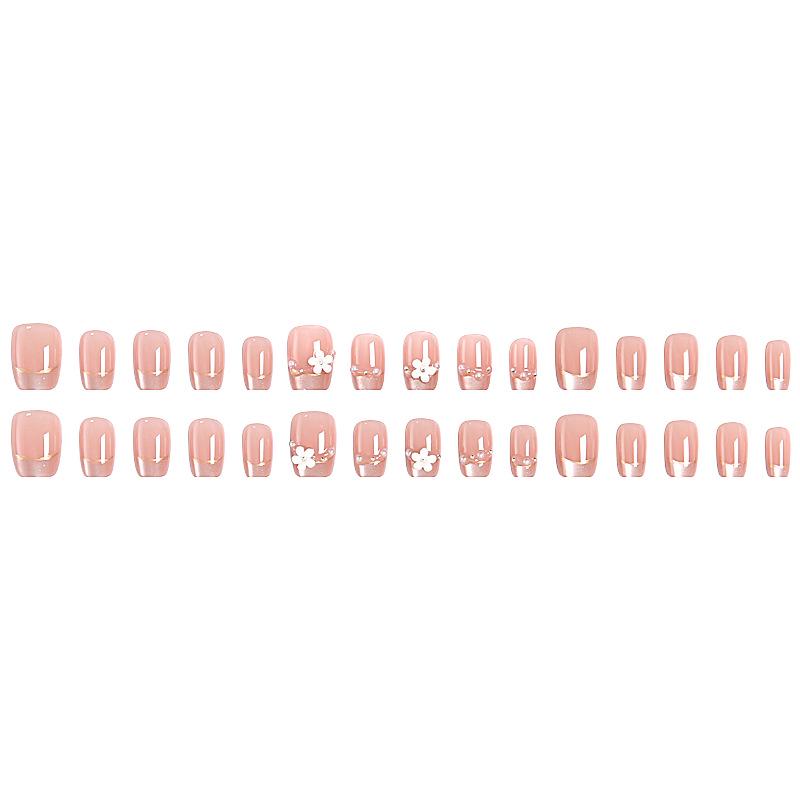 Charming Cat Eye Flower Nail Stickers - Wearable French False Nail Art Tips