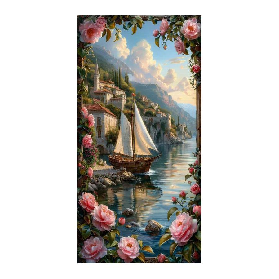 

House Sailboat Flower Large Size Diamond Painting Scenery Diy Full Square Round Drill Rhinestone Embroidery Mosaic Cross Stitch Kits Wall Decor Square drill 30x60cm