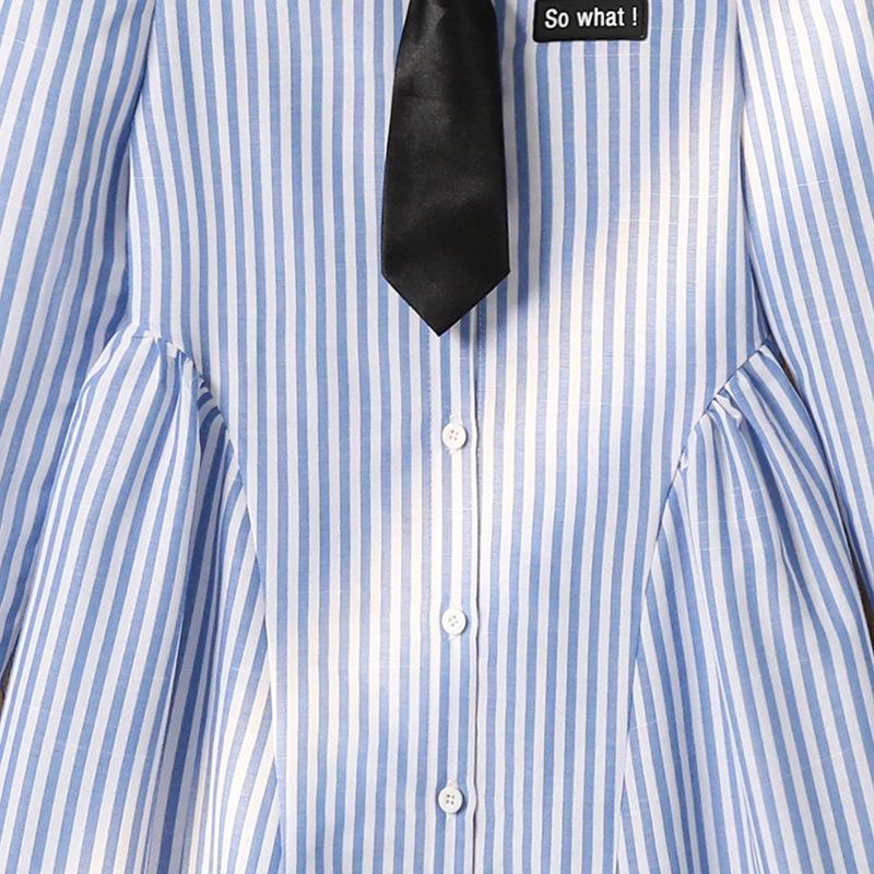 Mädchen Modekleid Herbst Kinder Schulstil Lässig Gestreift Langärmlig Hemdkleid