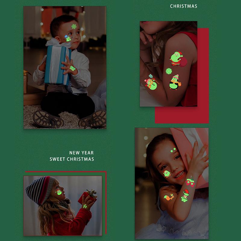 Christmas Glowing Tattoo Stickers, 10 Sheets, Each Sheet Is About 10 5X6 Cm A Variety Of Fun Cute Designs Featuring Snowflakes, Christmas Trees, Rei