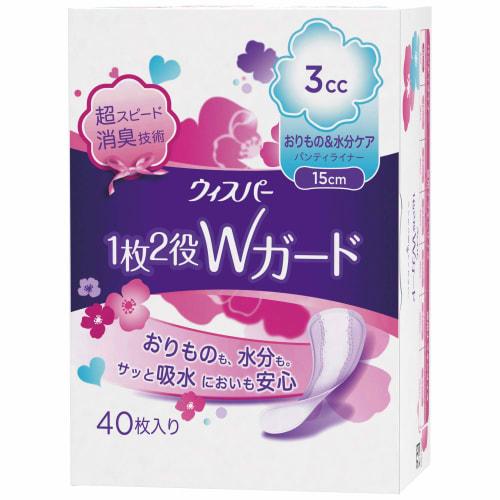 Whisper 2-in-1 Double Guard Pads, 3cc, 15cm, 40 Pads (Panty Liners, Absorbent Care, Incontinence Pads) [Discharge & Moisture Care]
