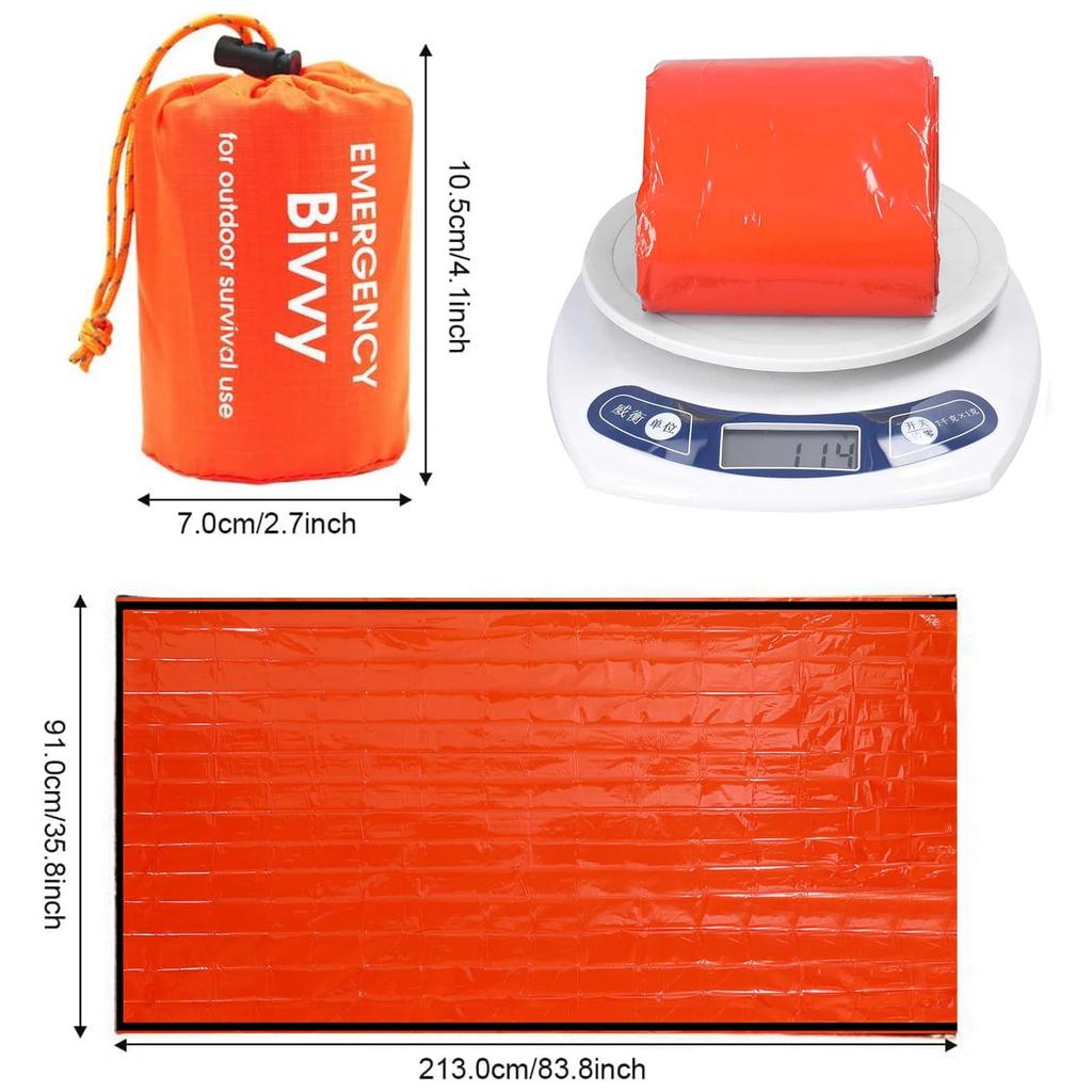 AQTAQ 2 Pieces Bibi Bag Blanket Emergency Survival Sleeping Bag Emergency Blanket Survival Equipment First Aid Rescue Blanket Heat Resistant Cold