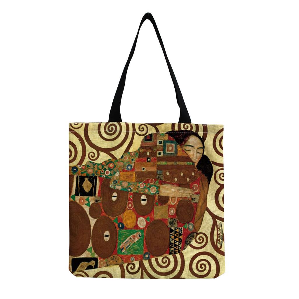 Women Vintage Linen Tote Bag - Large Capacity Print Shoulder Handbag for Casual & Grocery Shopping KTB