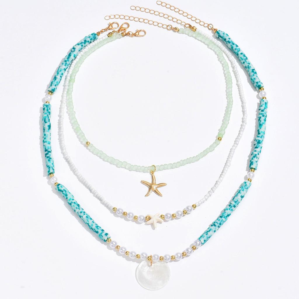 Bohemian Shell Necklace Set For Women Handmade Geometric Beach Jewelry Gift For Summer