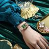 Neue trendige Mode, sehr schöne kleine quadratische Uhr, luxuriöse Diamant-ineinandergreifende Goldstahlbanduhr, diamantverzierte Temperamentuhr