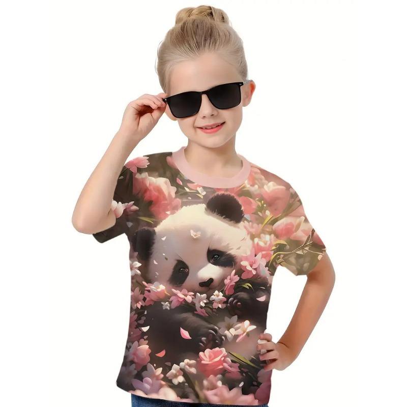 Kids T Shirt Spring Autumn Girls' Printed Top Short Sleeve Round Neck Bottom Top T-shirt Personalized Trendy Clothing Shirt