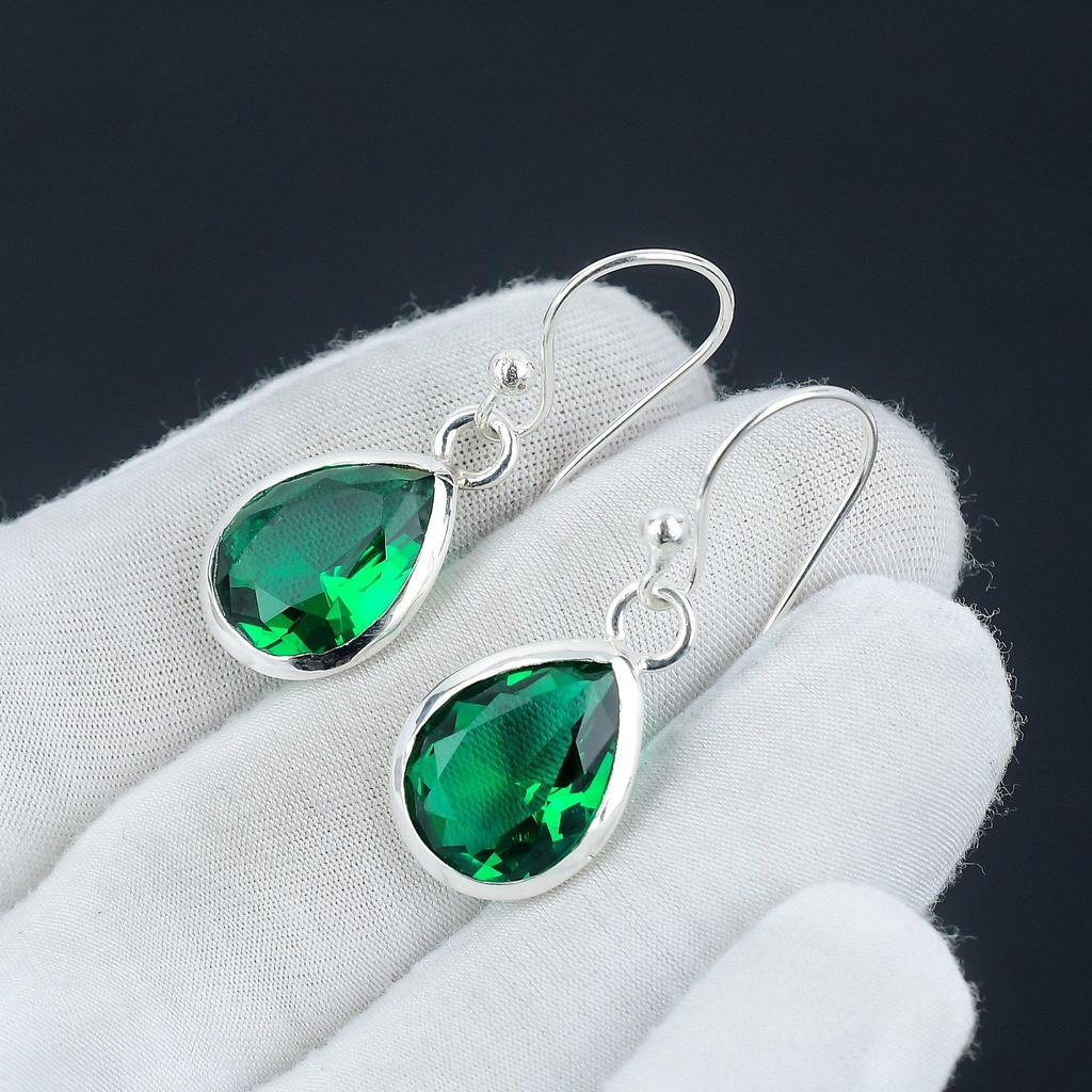 Green Tourmaline Earring, 925 Sterling Silver Earring Beautiful Gemstone Cabochon Stone Earring Birthday Earring Gift For Her For Women