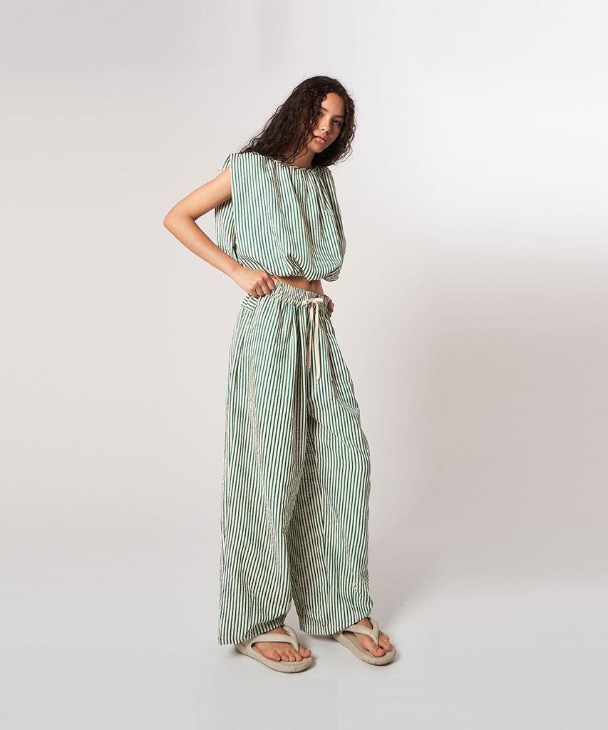 ATHPLATFORM Au61Pt15_Wrinkle Stripe Lounge Pants_Green